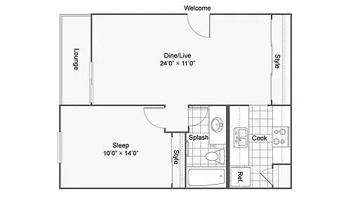 Floor plan 1 Bed 1 Bath B