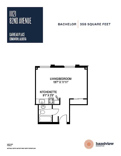 Floor plan Studio, 1 Bathroom