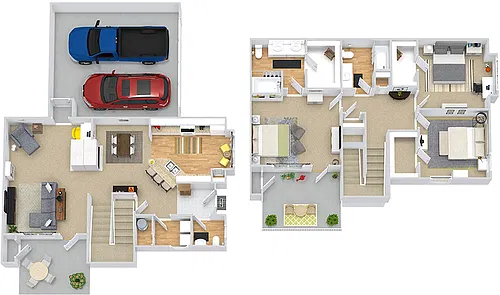 Floor plan Carolina Townhouse with Attached Two Car Garage