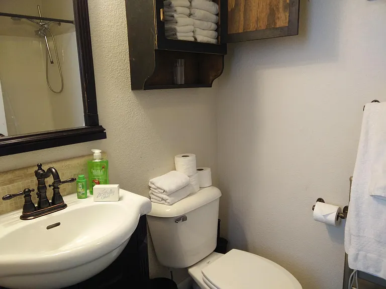 The full bathroom (tub/shower combo) is downstairs