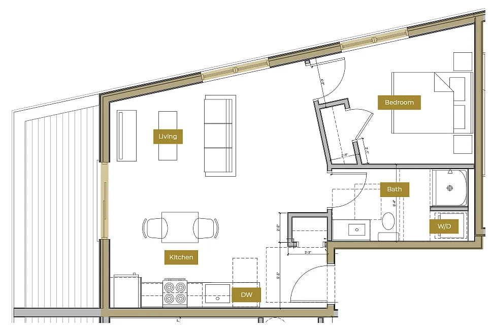Floor plan 1 Bedroom w/ Balcony Floor Plan J | Lofts North