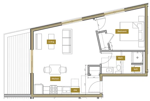 Floor plan 1 Bedroom w/ Balcony Floor Plan J | Lofts North