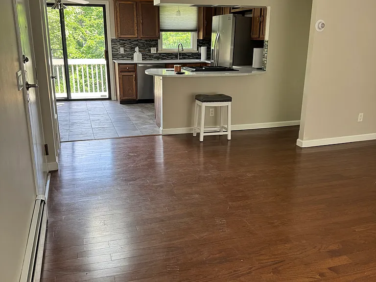 Living room into kitchen / dining