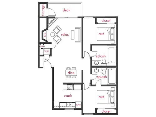 Floor plan 2 Bed, 2 Bath A