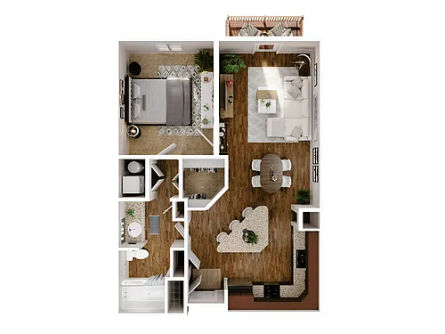 Floor plan 1 Bed, 1 Bath A (140% Income Restricted)
