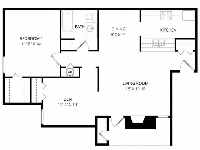 Floor plan Large 1 Bedroom with Den