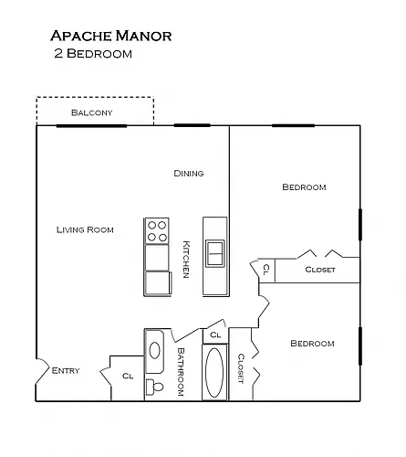 Floor plan Bigger Closet End 2 Bedroom 1 Bath
