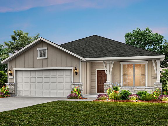 The Burnet, a one-story home with 2-car garage, shown with Home Exterior 40
