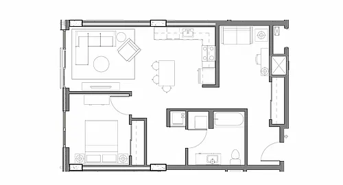 Floor plan 1x1 with Den B