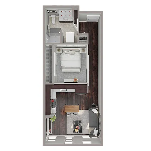 Floor plan 1 Bed/1 Bath Open - G