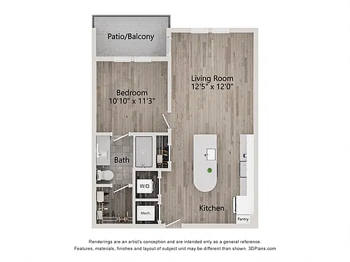 Floor plan 1 Bed/1 Bath-A1D