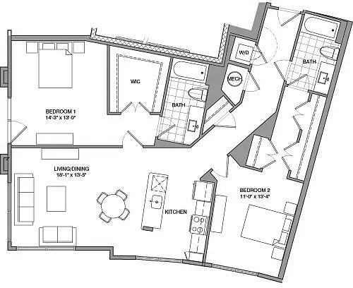Floor plan 2 Bdrm D