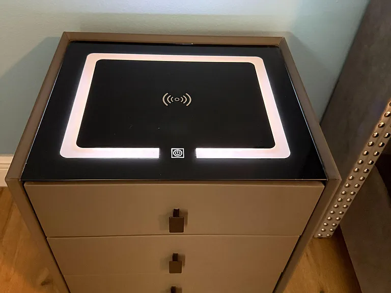 Night stand with wireless charging, usb ports and nightlight