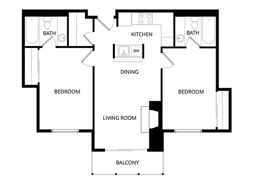 Floor plan 2 BR x 2 BA