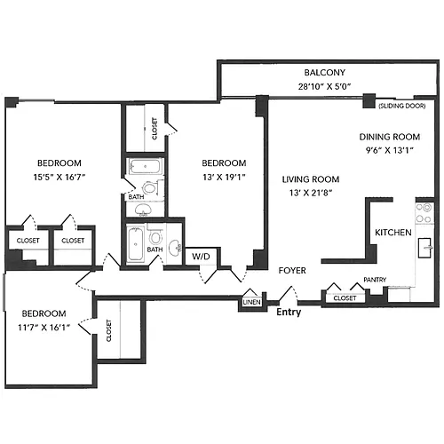Floor plan 3 Bed, 2 Bath 1,713 SF 32A