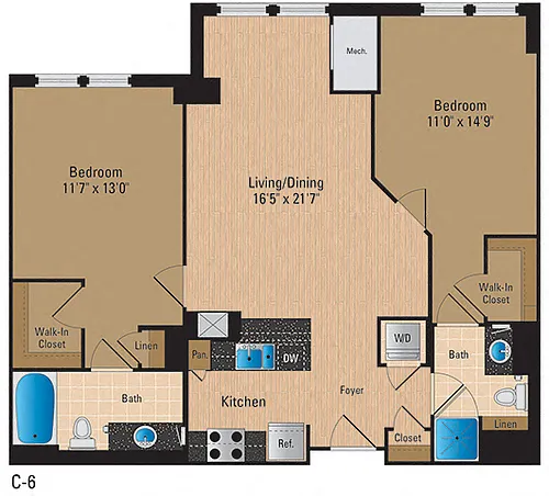 Floor plan 2 Bedroom, 2 Bath 1070 SF B9P4