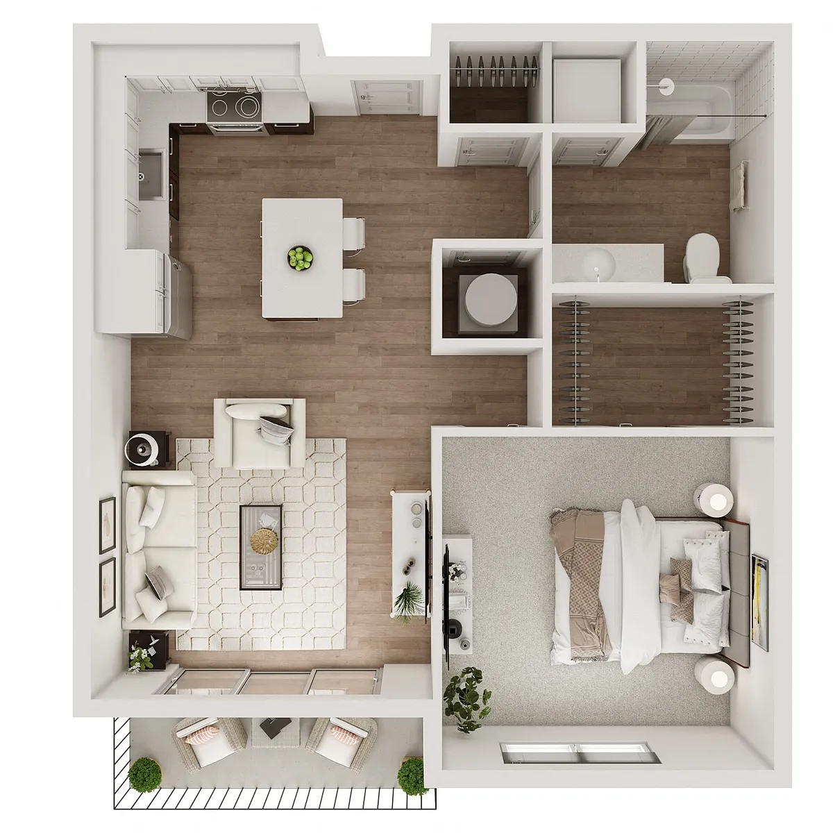 Floor plan 1 Bedroom, 1 Bathroom - 693 SF