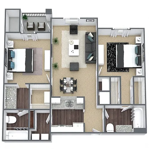 Floor plan B3: 2 Bed 2 Bath