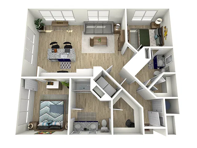 Floor plan 2 Bed, 2 Bath (80% Income Restricted)