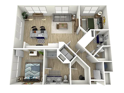 Floor plan 2 Bed, 2 Bath (80% Income Restricted)