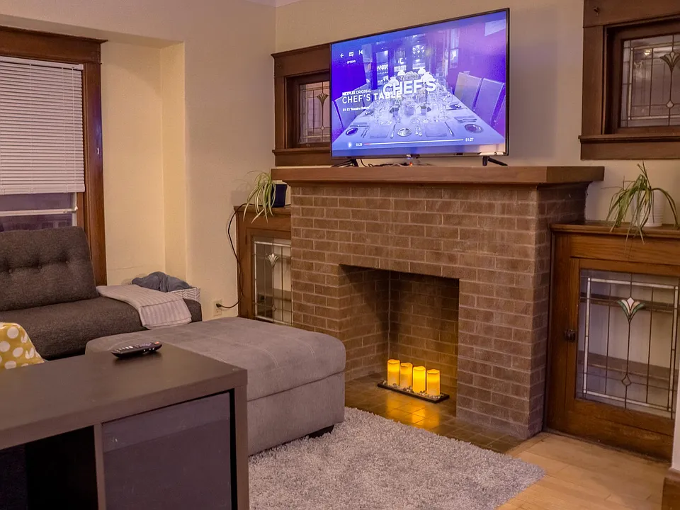 Faux fireplace in bedroom