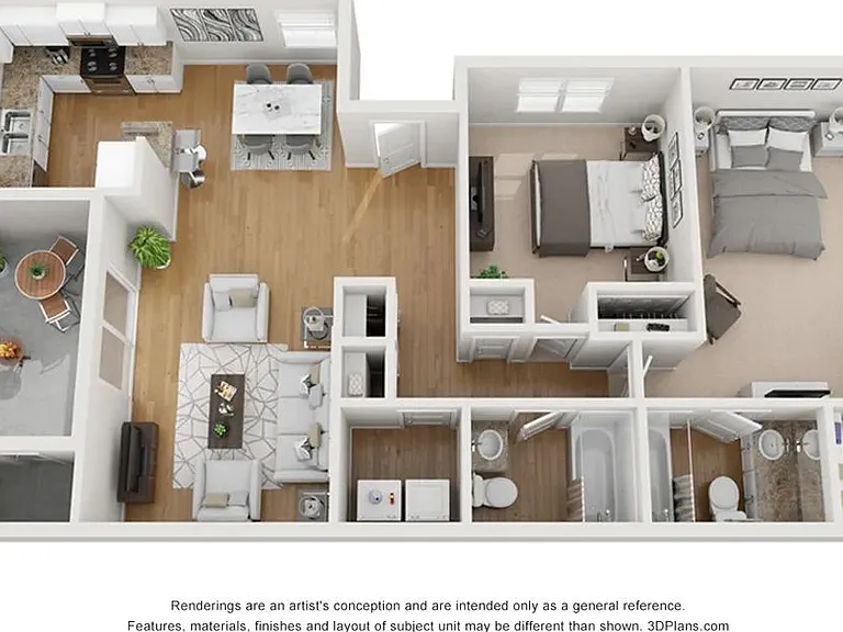 A photo of our 2x2 floor plan, The Braylen.