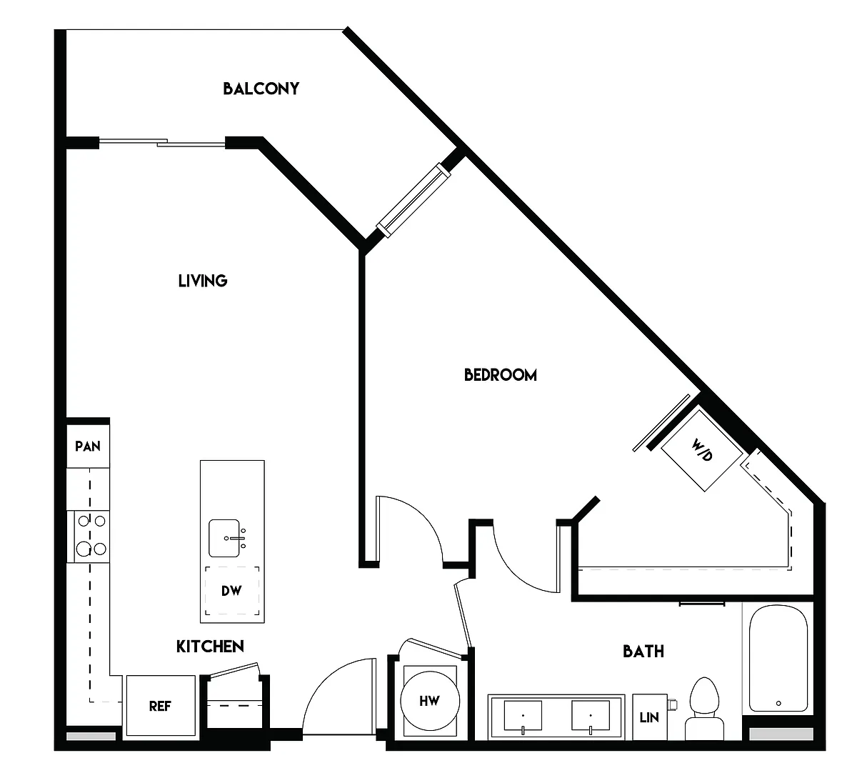 Floor plan 1BR 1BA (763 SF)
