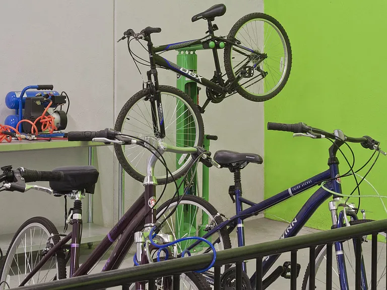 Directly off the Greenway trail you'll find bike storage and a repair workshop