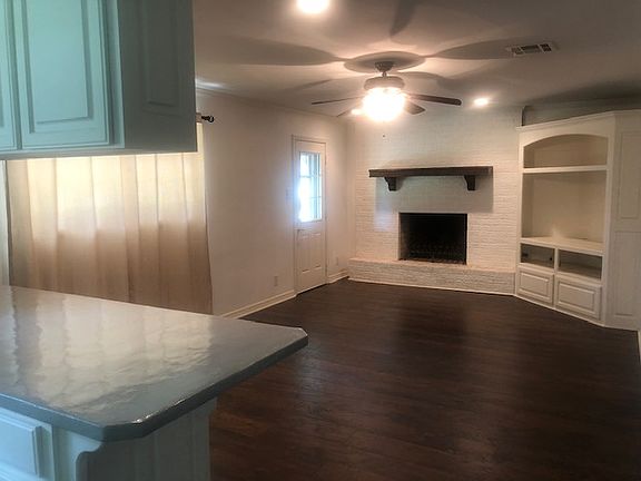 Fireplace view from kitchen