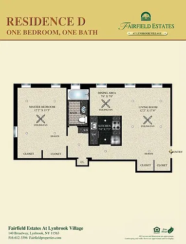 Floor plan Residence D - One Bedroom One Bath - Third Floor