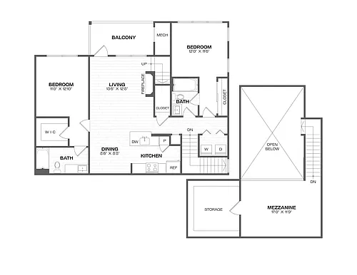Floor plan 2 Bed/2 Bath Loft-B1L