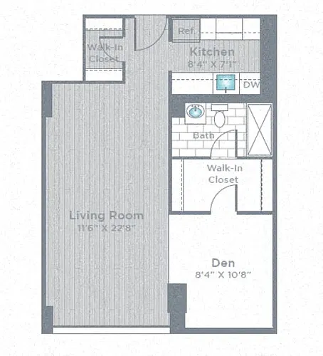 Floor plan Junior 1 Bed 1 Bath_650