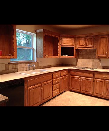 Kitchen with backyard windo view
