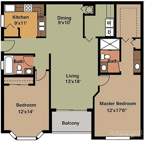Floor plan 2 Beds 2 Baths - B
