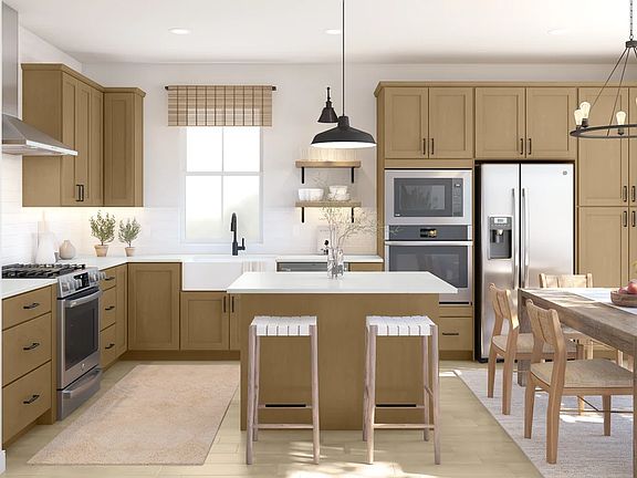 Kitchen with island and pendant lighting