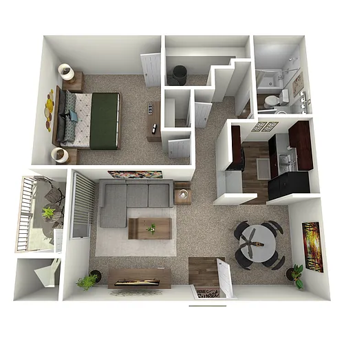 Floor plan 1 Bed, 1 Bath E (60% Income Restricted)