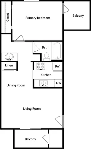 Floor plan One-Bedroom, One-Bathroom (A)