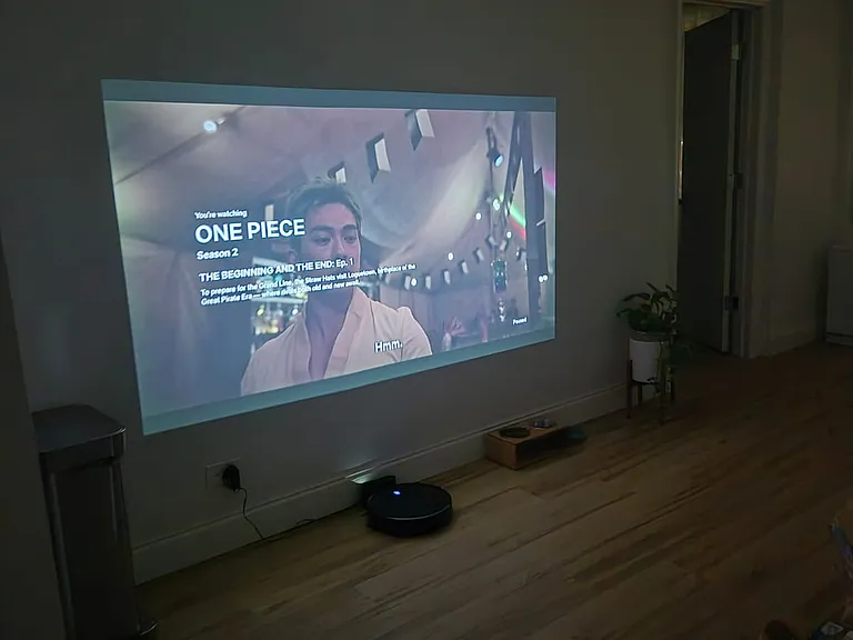Living room, projector image on wall