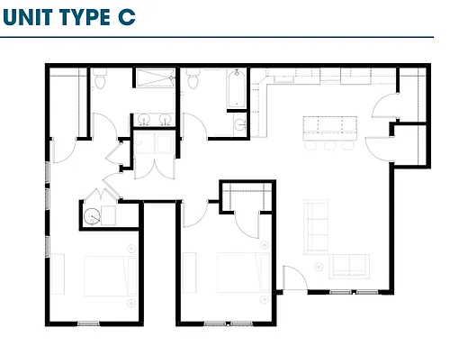Floor plan 2 Bedroom 2 Bath HP196 Floor Plan Type C