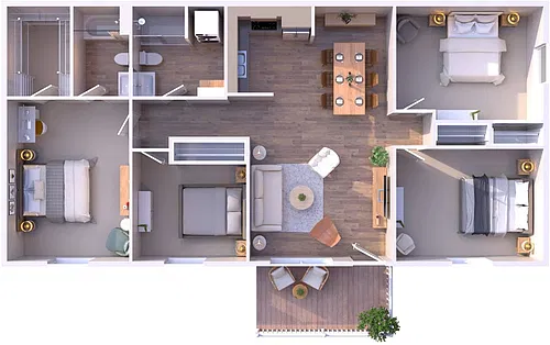 Floor plan 4BR - 2BTH Renovated