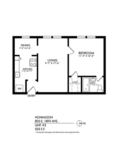 Floor plan 1 Bedroom, 1 Bath