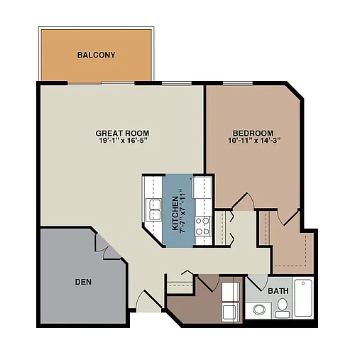 Floor plan 1D+Den - 1 Bedroom + Den