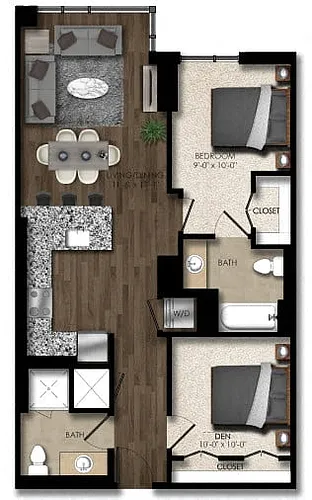 Floor plan 1 Bed/2 Bath Den-4E