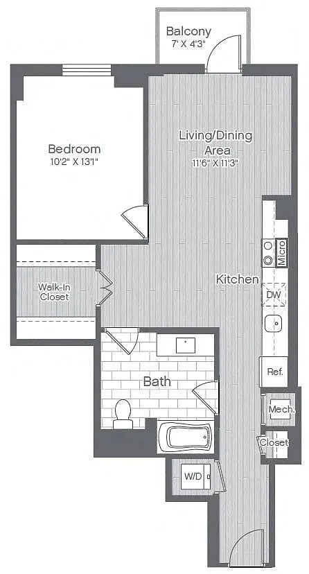 Floor plan 1 Bed/1 Bath-A4A