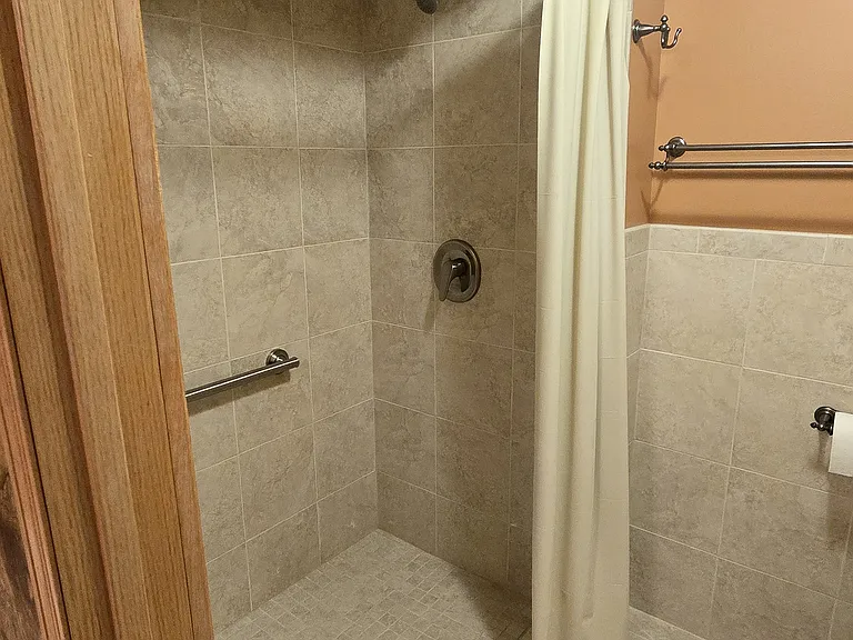 Large shower in the downstairs bathroom