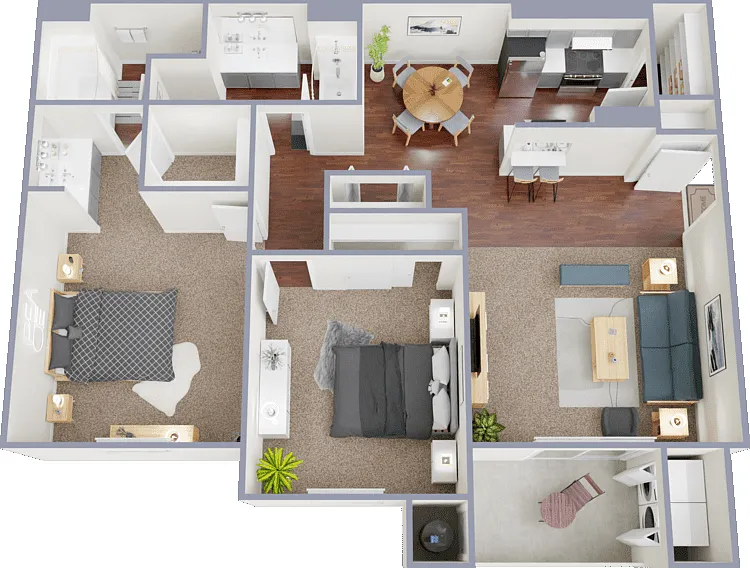 2 Bed 2 Bath Floorplan Diagram