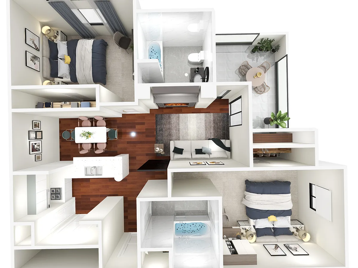 Floor plan 2 Bedroom 2 Bath - Reno