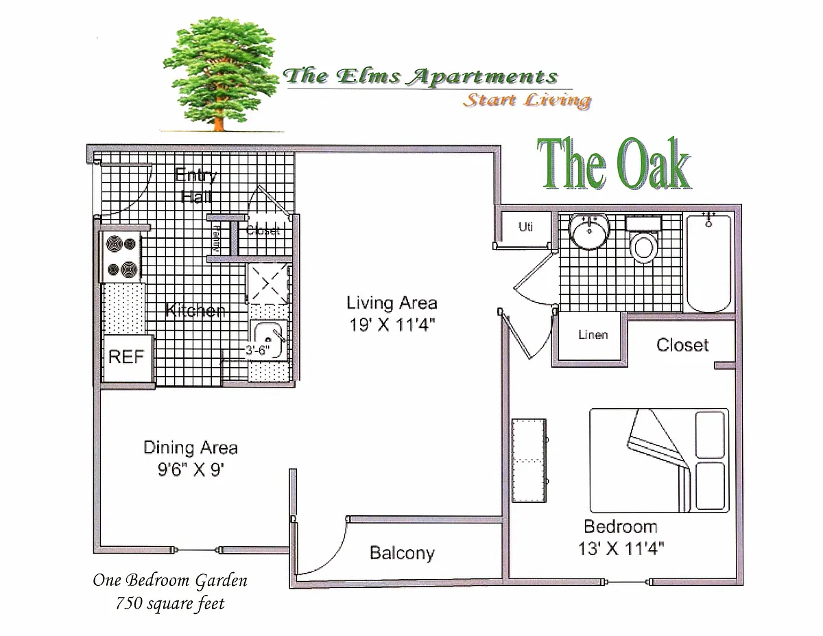 Floor plan 1 Bedroom & 1 Bathroom