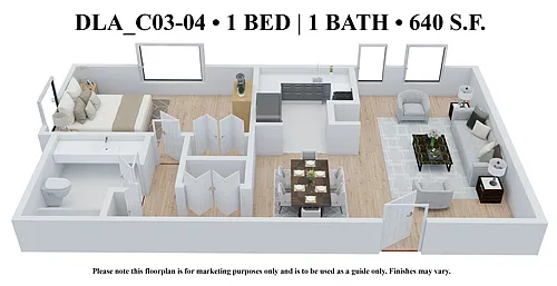 Floor plan One Bedroom One Bath - DLA640