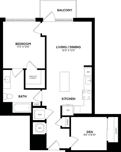 Floor plan 1 Bed/ 1 Bath Den-B03a
